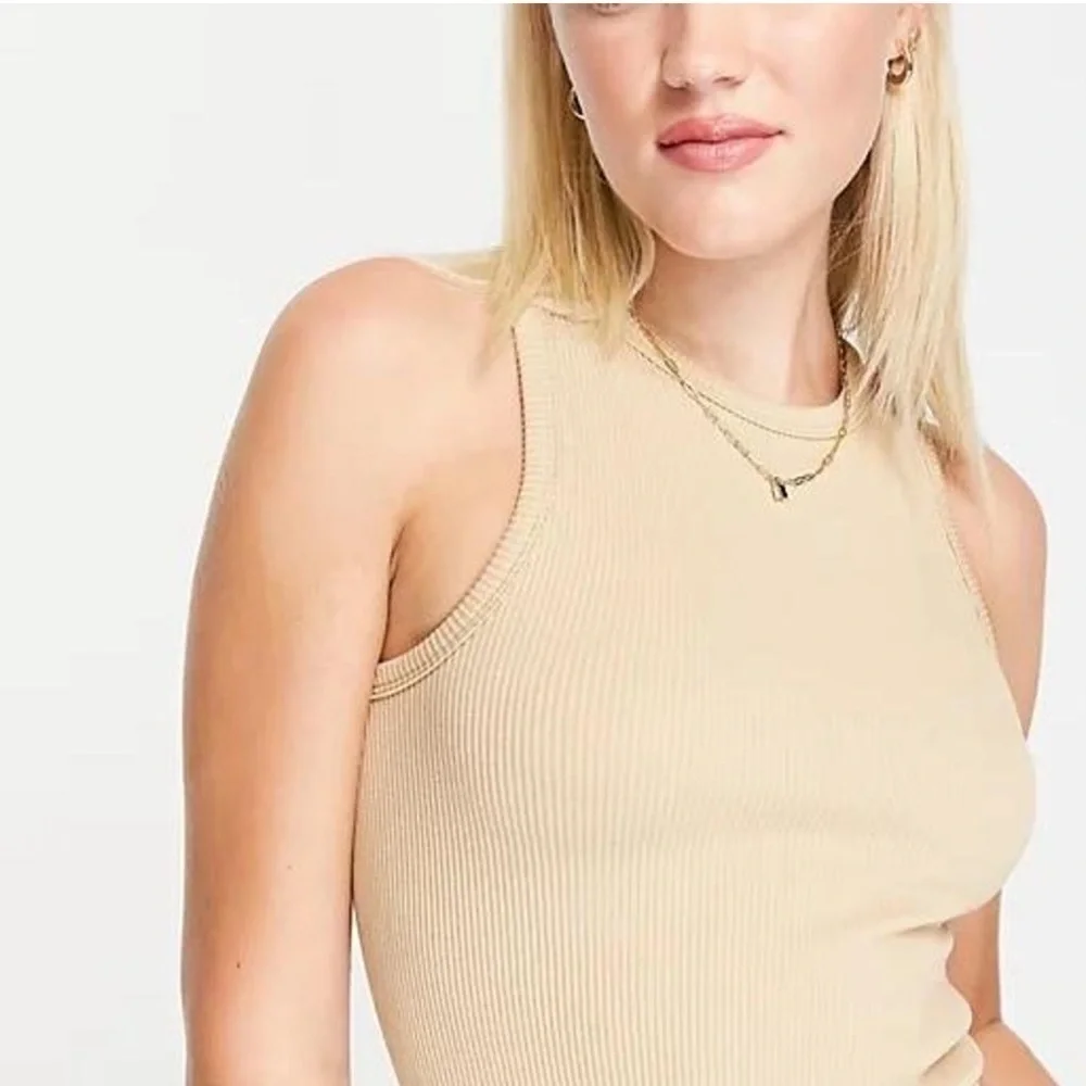 Seamless Ribbed Racer‎ Tank in Tan - Picture 5 of 6